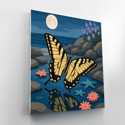 Moonlit Tidepool With Butterfly Shadows DIY paint by numbers