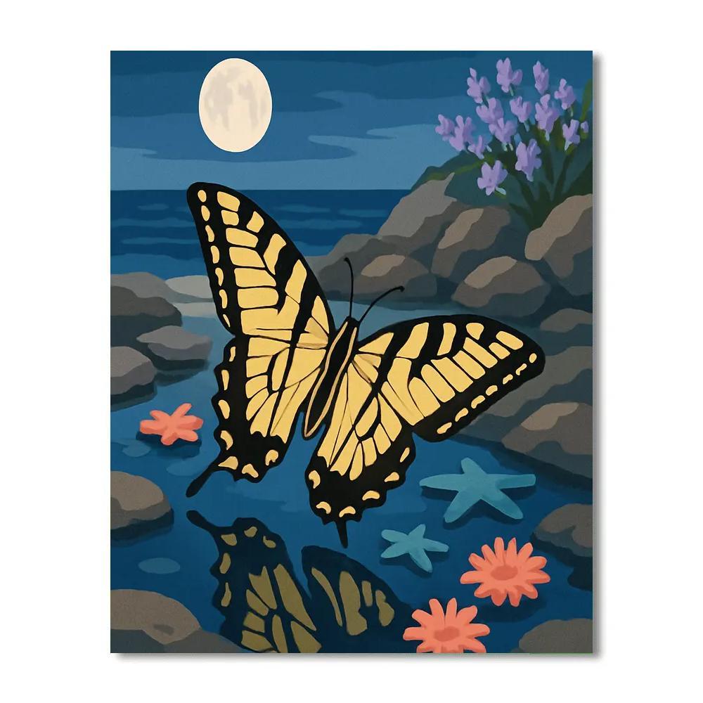 Moonlit Tidepool With Butterfly Shadows DIY paint by numbers
