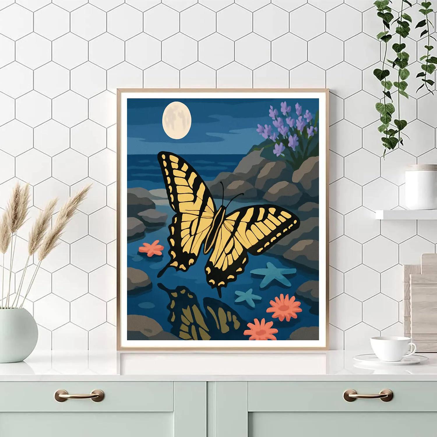 Moonlit Tidepool With Butterfly Shadows DIY paint by numbers