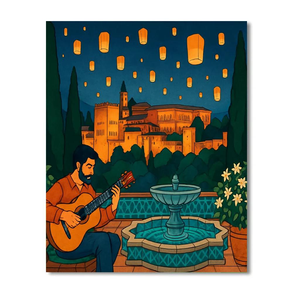 Spain Lantern Festival Over The Alhambra Gardens paint by number