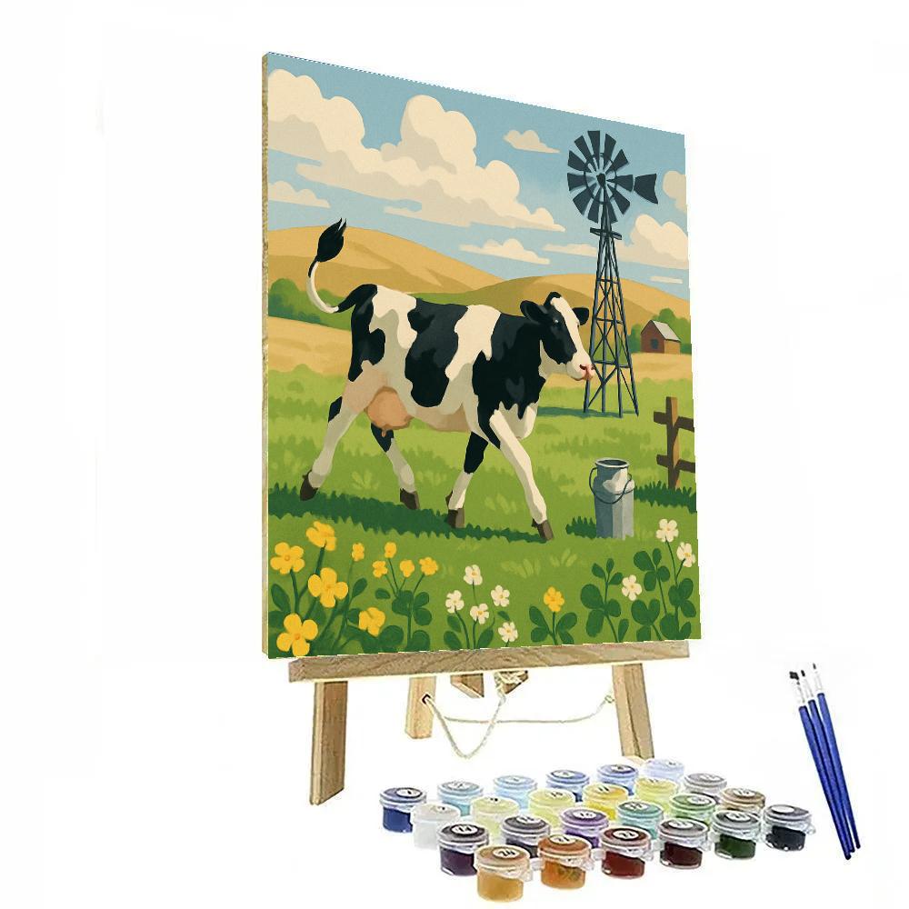 Windmill Shadow Cow Pasture DIY paint by numbers