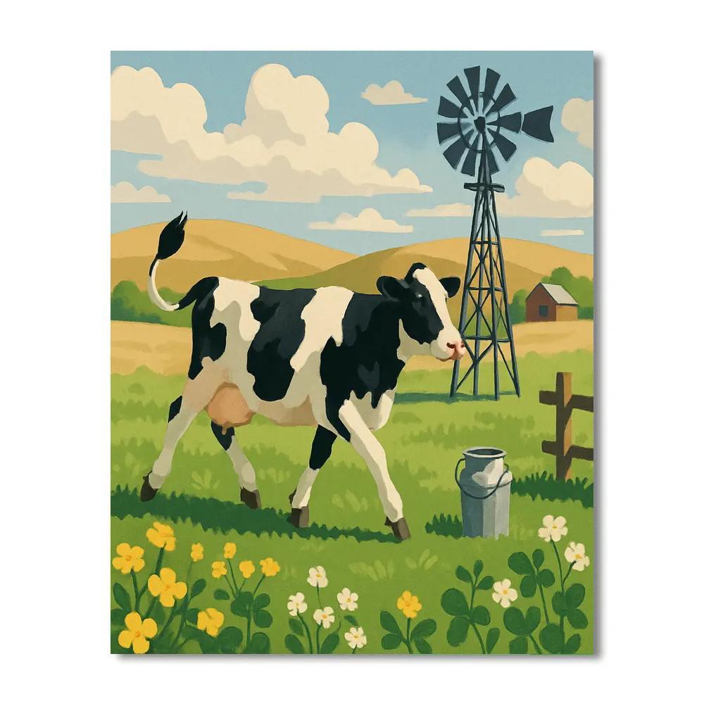 Windmill Shadow Cow Pasture DIY paint by numbers