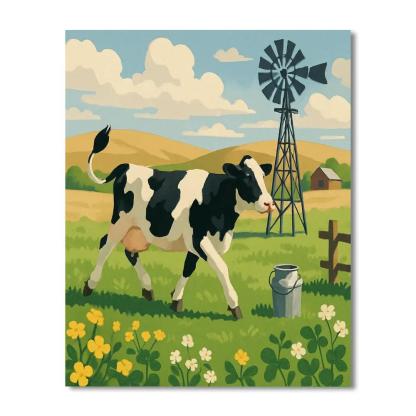 Windmill Shadow Cow Pasture DIY paint by numbers