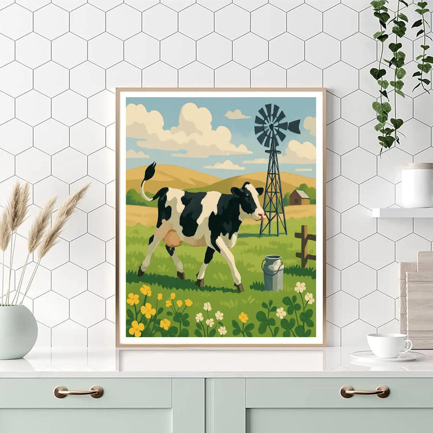 Windmill Shadow Cow Pasture DIY paint by numbers