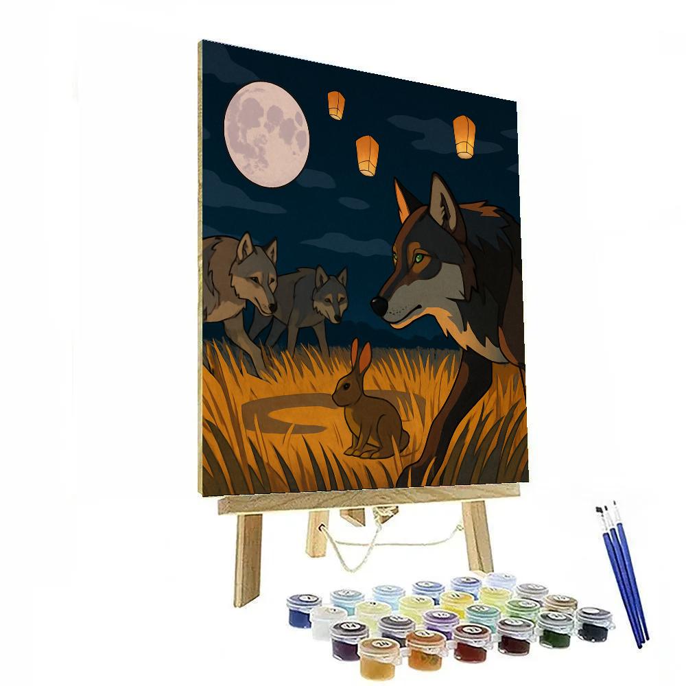 Lanterns Over The Steppe With Wolf Pack paint by color