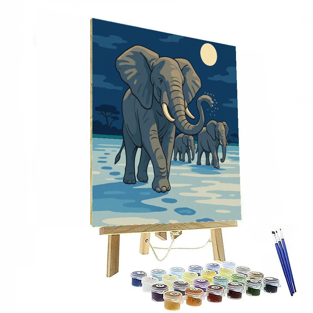 Moonlit Salt Pan Elephant Procession Number painting