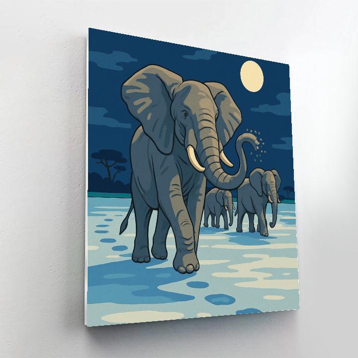 Moonlit Salt Pan Elephant Procession Number painting