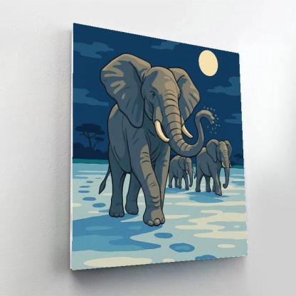 Moonlit Salt Pan Elephant Procession Number painting
