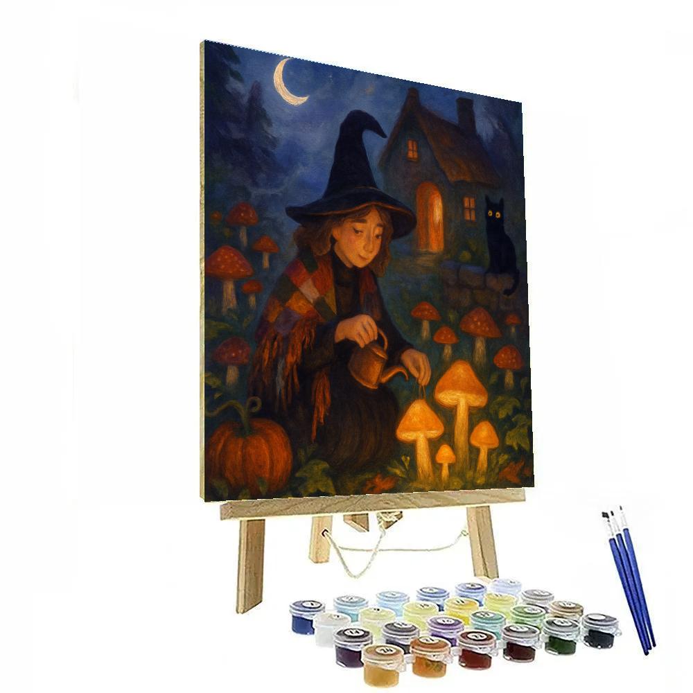 Moonlit Mushroom Garden Behind The Witch Cottage Paint by numbers art