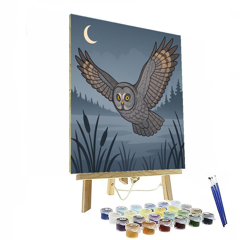 Silent Flight Through Fog Owl Number painting