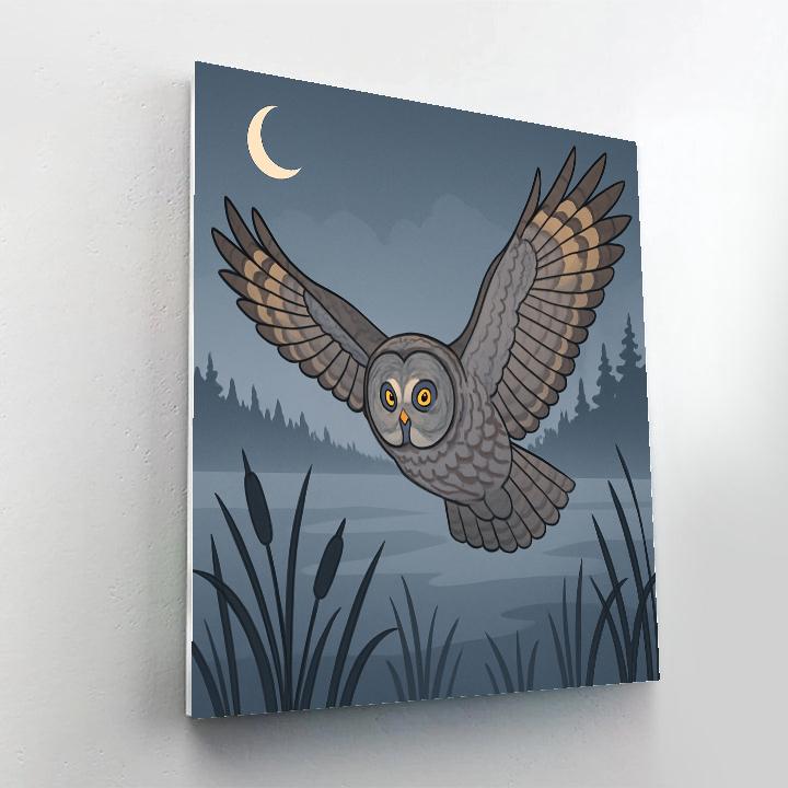 Silent Flight Through Fog Owl Number painting