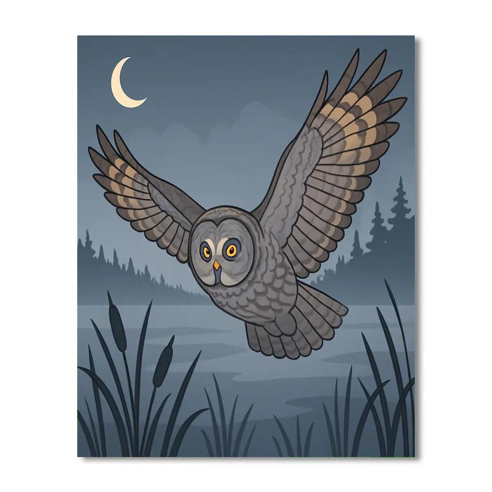 Silent Flight Through Fog Owl Number painting