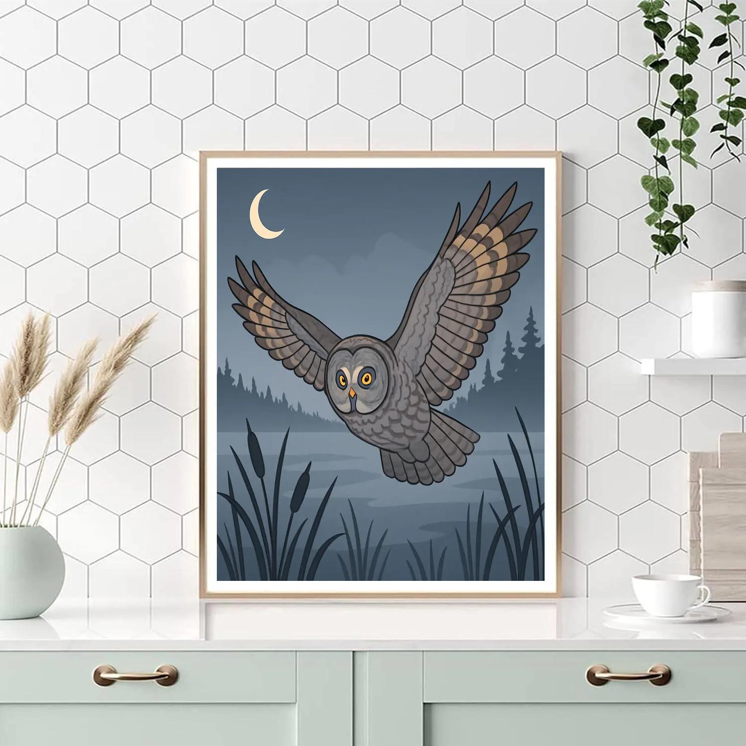 Silent Flight Through Fog Owl Number painting