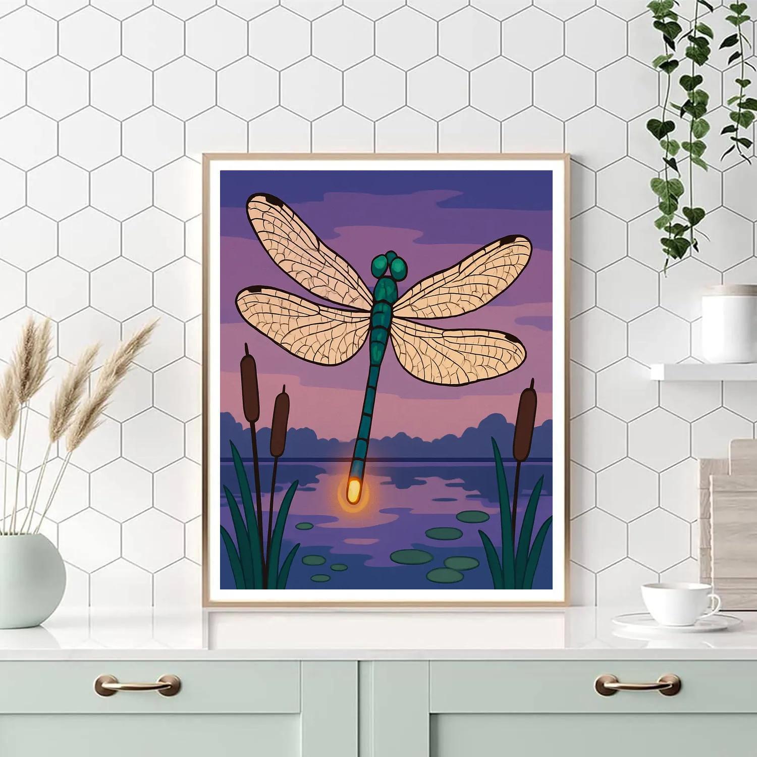 Marsh Lantern Dragonfly Number painting