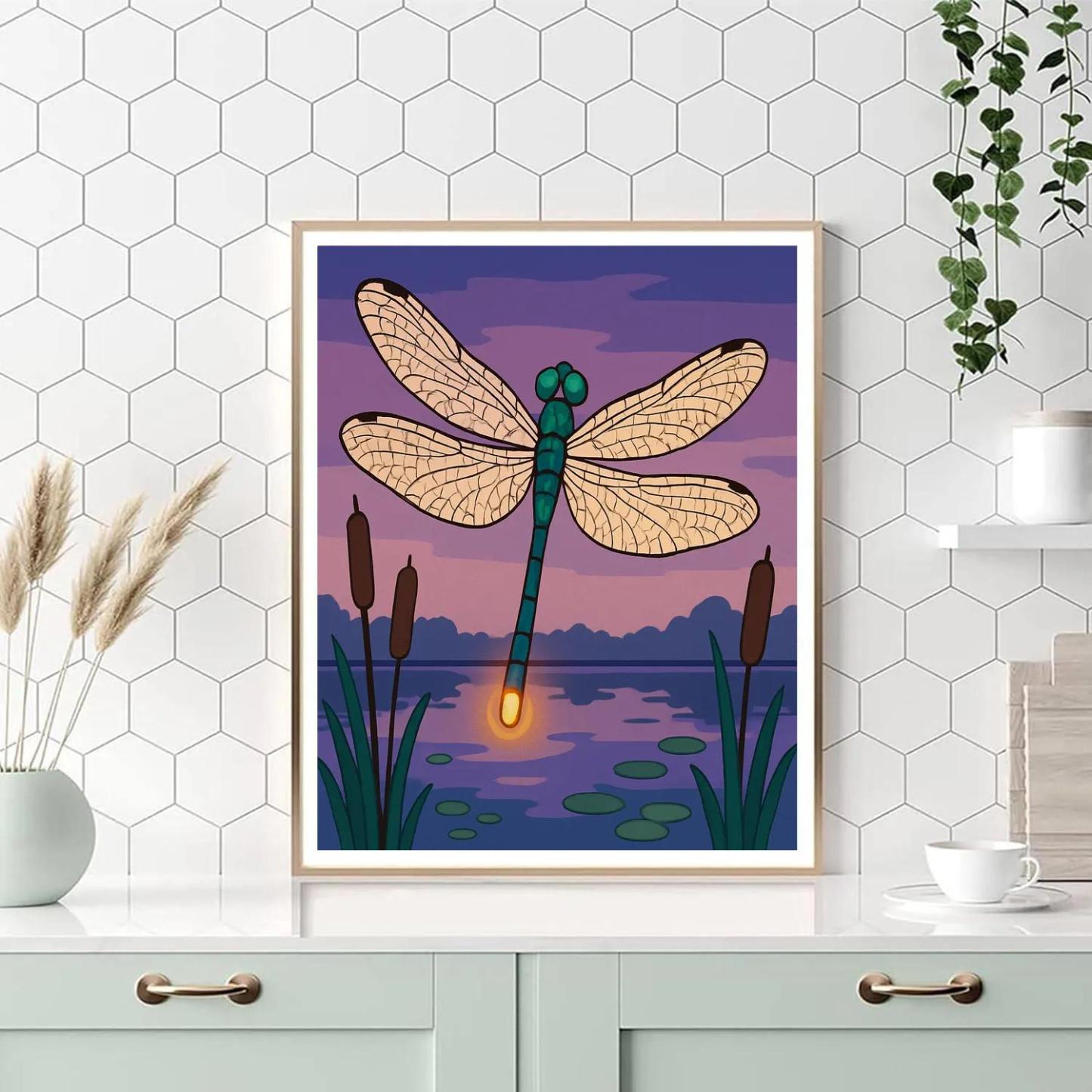 Marsh Lantern Dragonfly Number painting