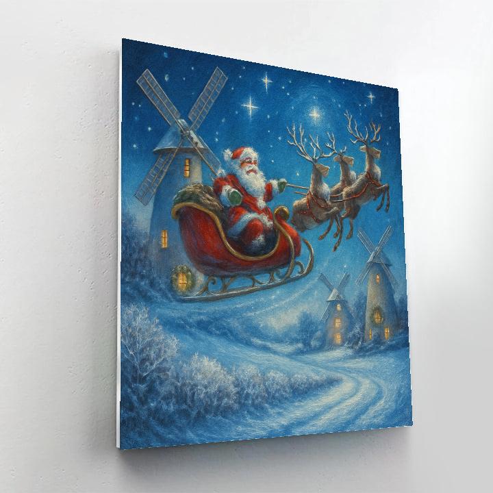 Midnight Sleigh Over Frosted Windmills painting number kit