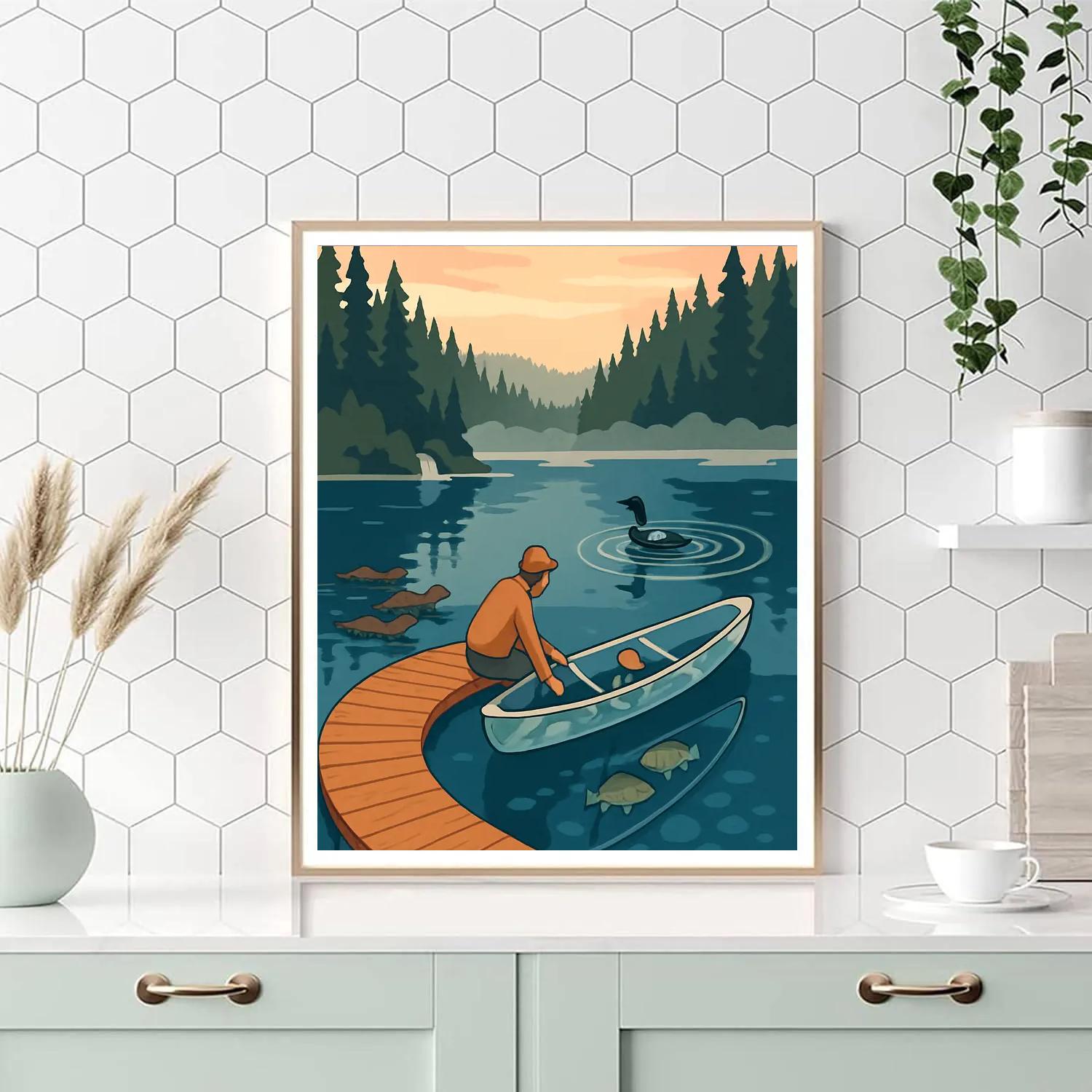 Crescent Dock Over Lake Painting by numbers kit