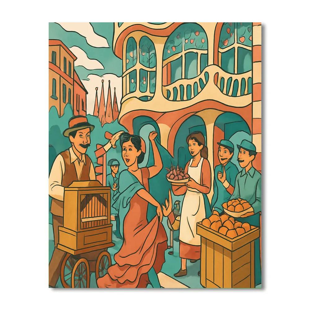 Gaudi Inspired Spain Street Organ Serenade Painting by numbers kit