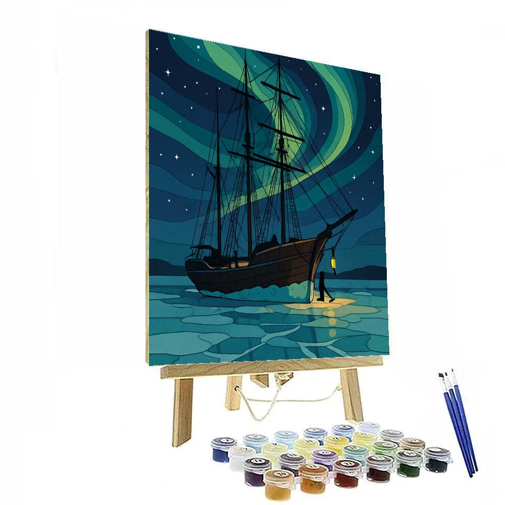 Aurora Over Icebound Ship Harbor paint by color