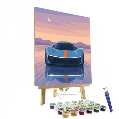 Sunset Salt Flat Run With Cars painting number kit