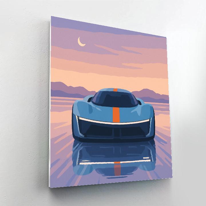 Sunset Salt Flat Run With Cars painting number kit