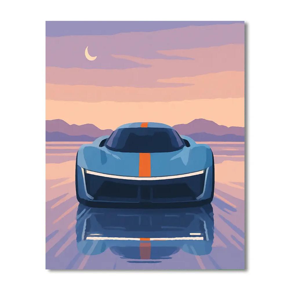 Sunset Salt Flat Run With Cars painting number kit