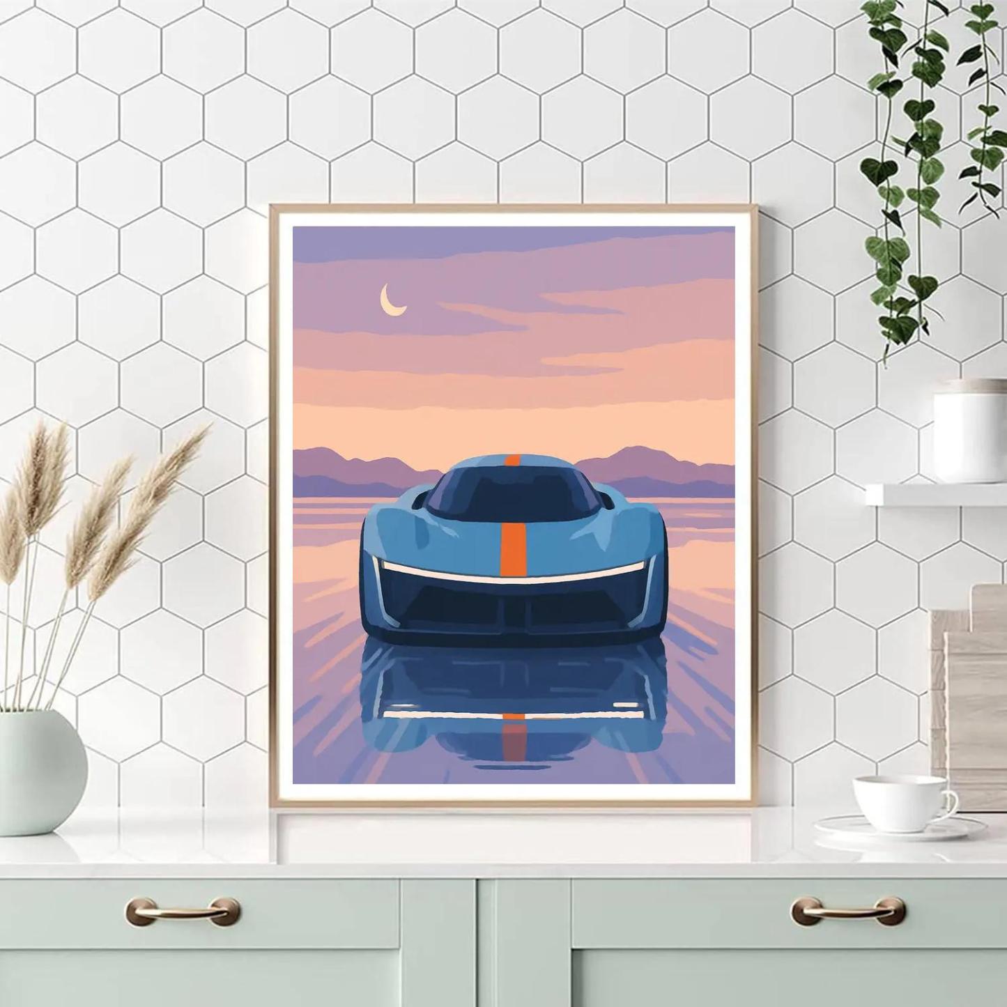 Sunset Salt Flat Run With Cars painting number kit