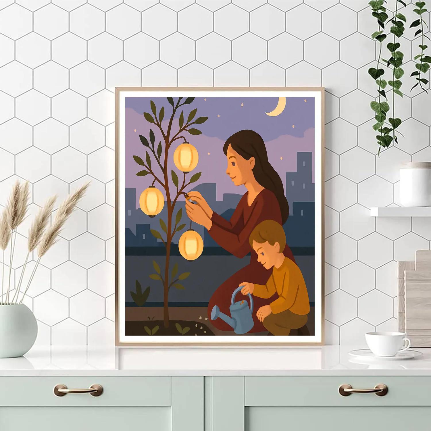 Mother-Rooted Lantern Garden Number painting