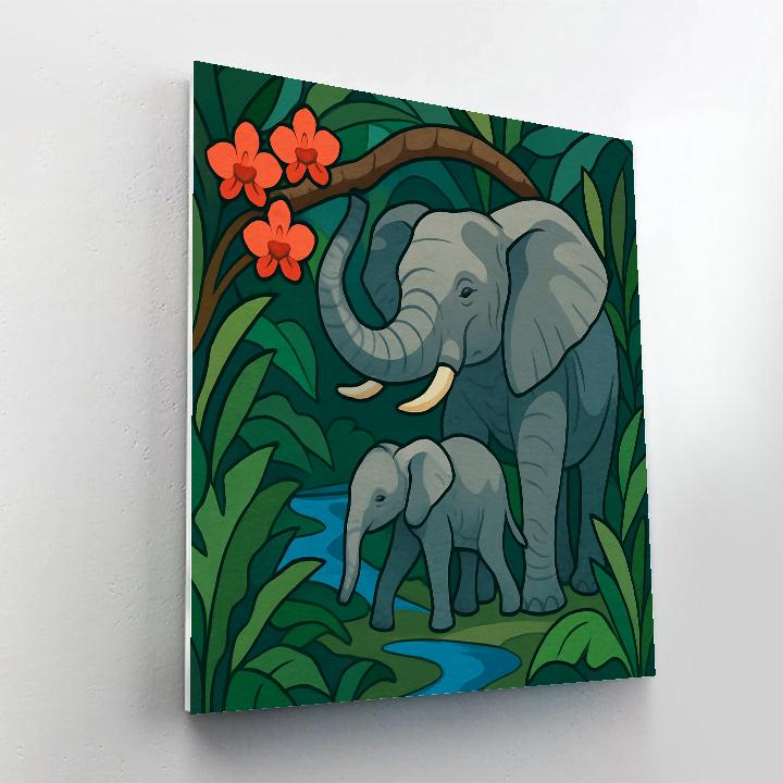 Rainforest Canopy With Elephant Bridge painting number kit