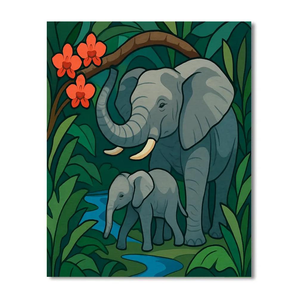 Rainforest Canopy With Elephant Bridge painting number kit