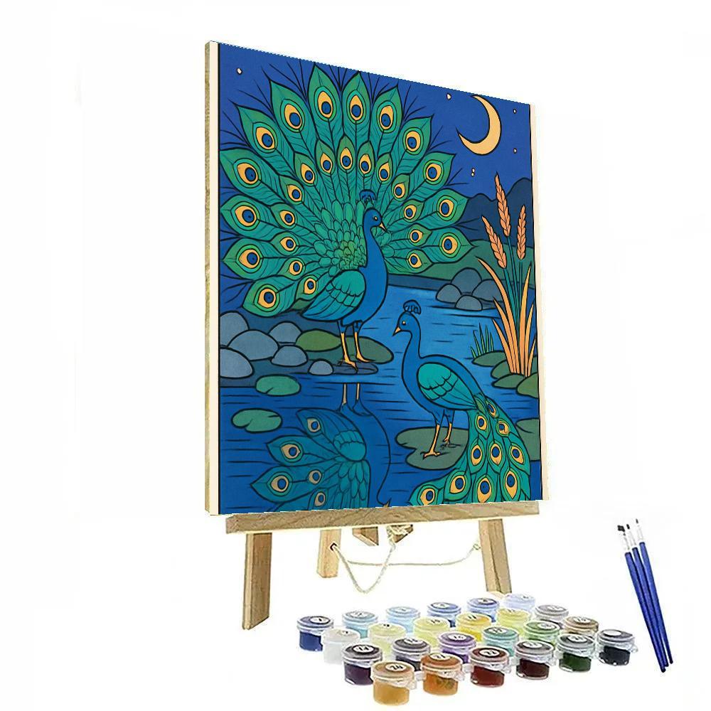 River Mirror With Peacock Courtship Paint by numbers art