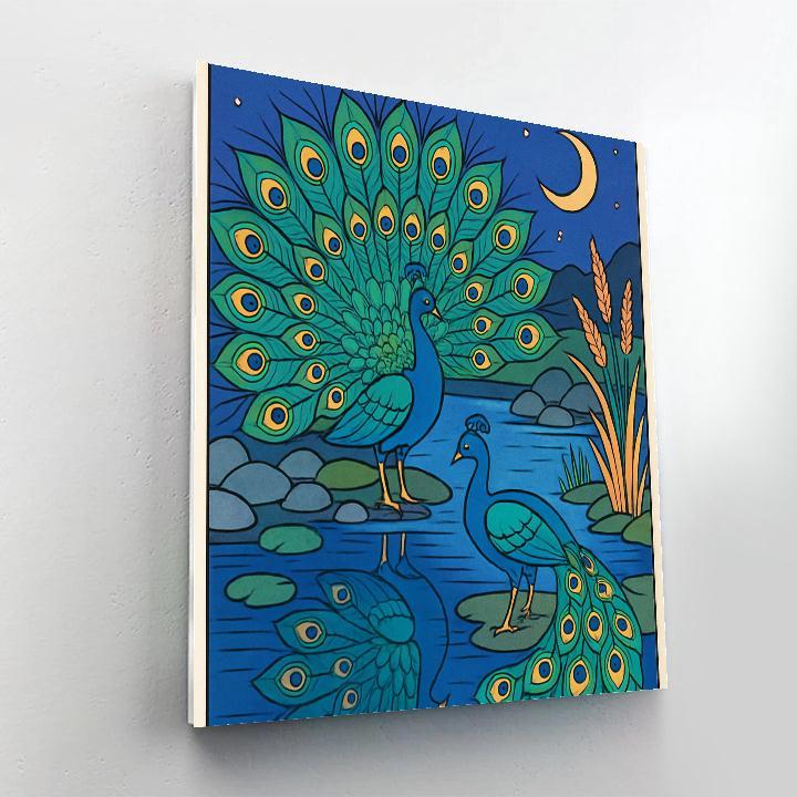 River Mirror With Peacock Courtship Paint by numbers art