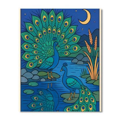 River Mirror With Peacock Courtship Paint by numbers art