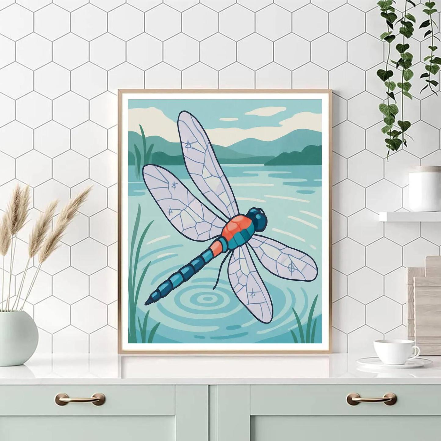 Wind Map With Dragonfly Skimmer painting number kit