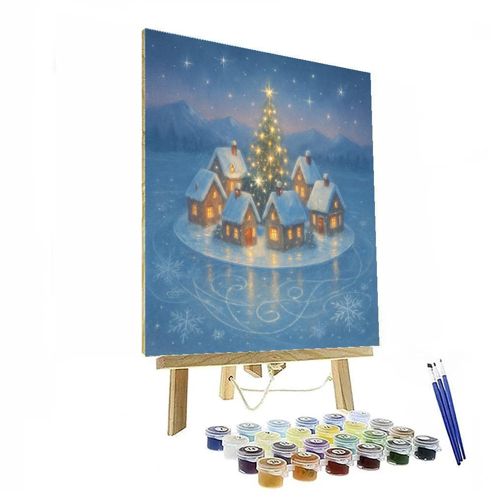 Snow Globe Village On A Frozen Lake Numbered painting kits