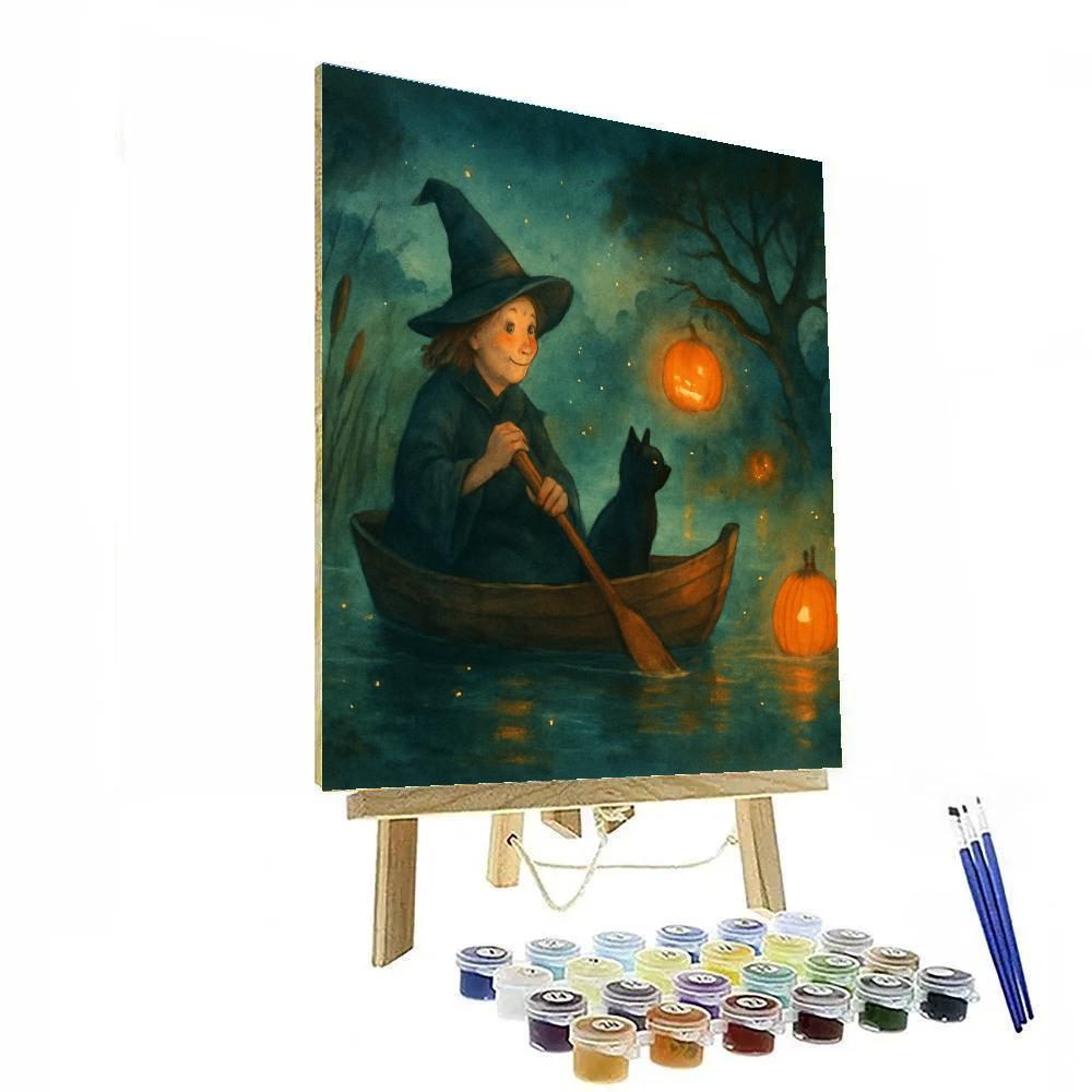 Witchs Boat Ride Through The Marsh Of Fireflies Painting by numbers kit