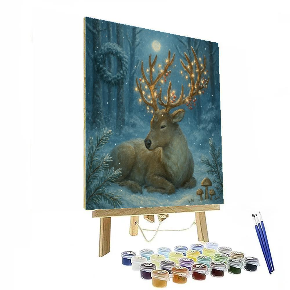 Reindeer Resting Among Crystal Pines Painting by numbers kit