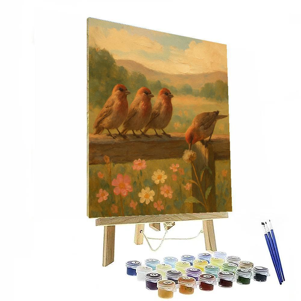 Meadow Windowlight Finches By Wildflowers Paint by numbers art