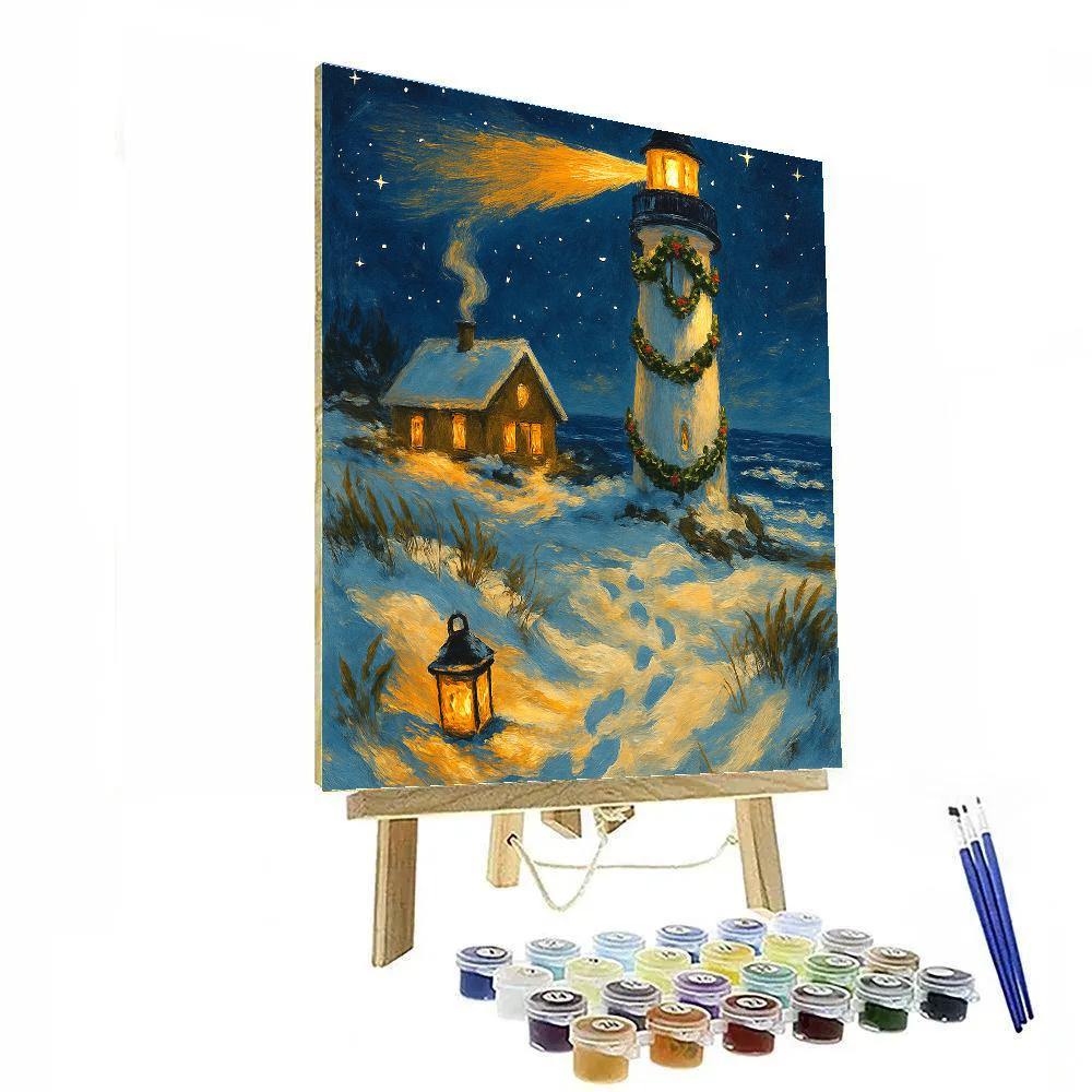 Holiday Lighthouse On A Snowy Coast Number painting