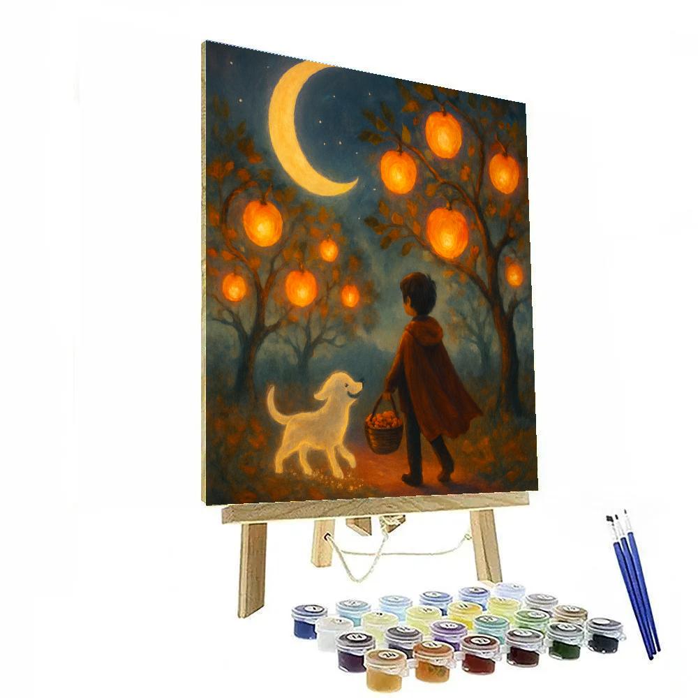 Crescent Moon Orchard With Floating Apple Lanterns Painting by numbers kit