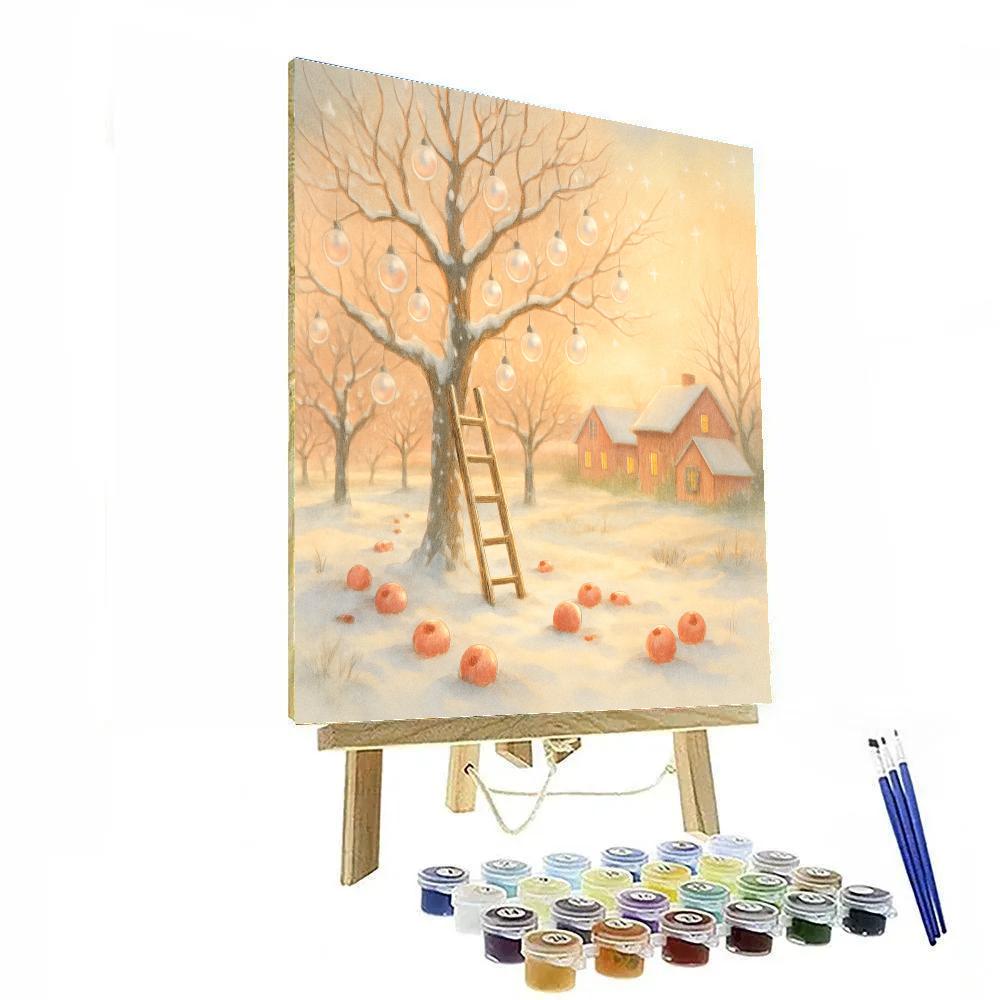 Snowy Orchard With Ornamented Trees Paint by numbers kits