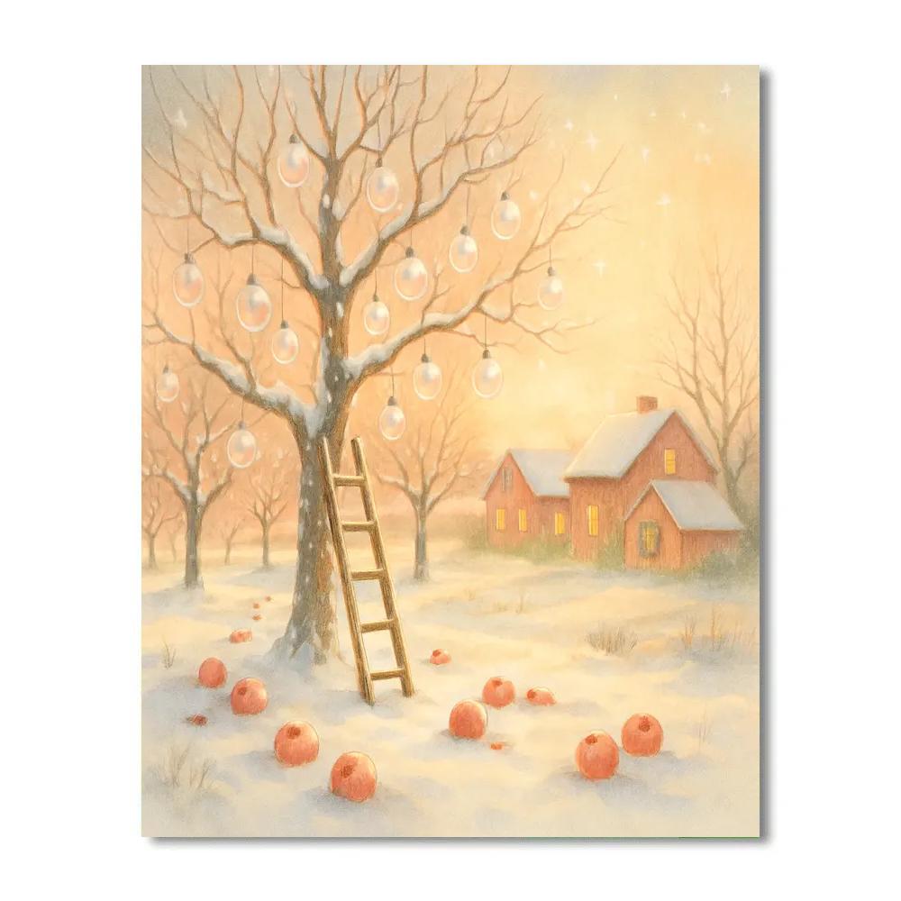 Snowy Orchard With Ornamented Trees Paint by numbers kits