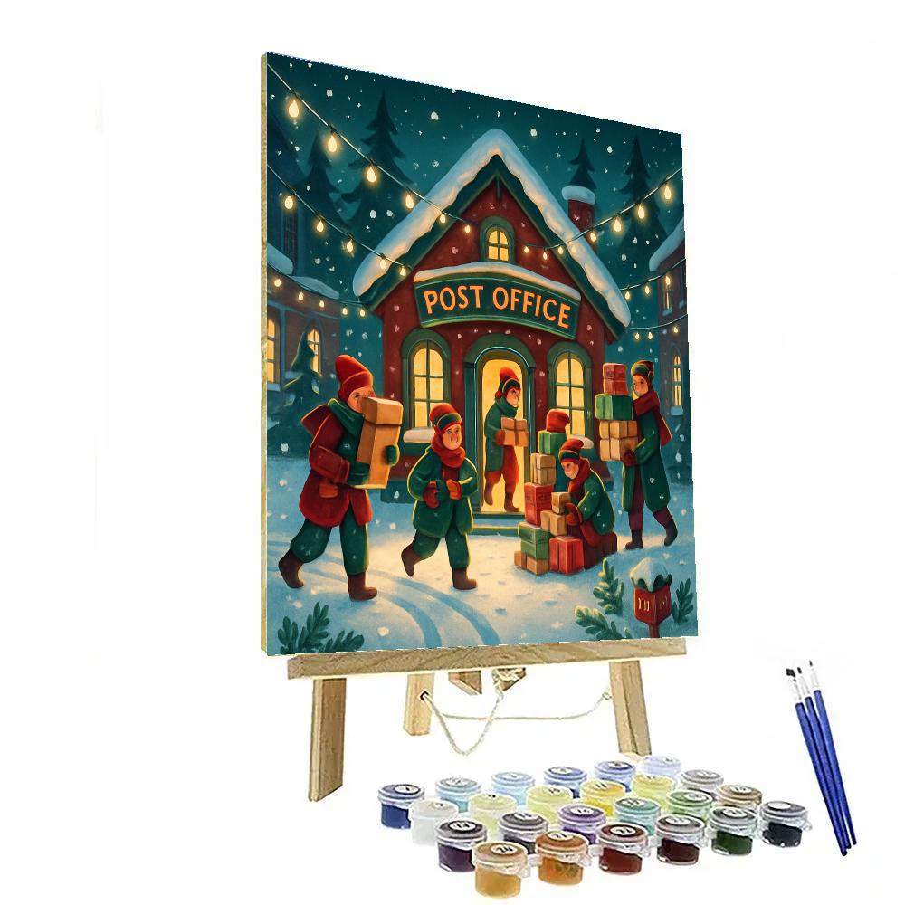North Pole Post Office Winter Courtyard Painting by numbers kit