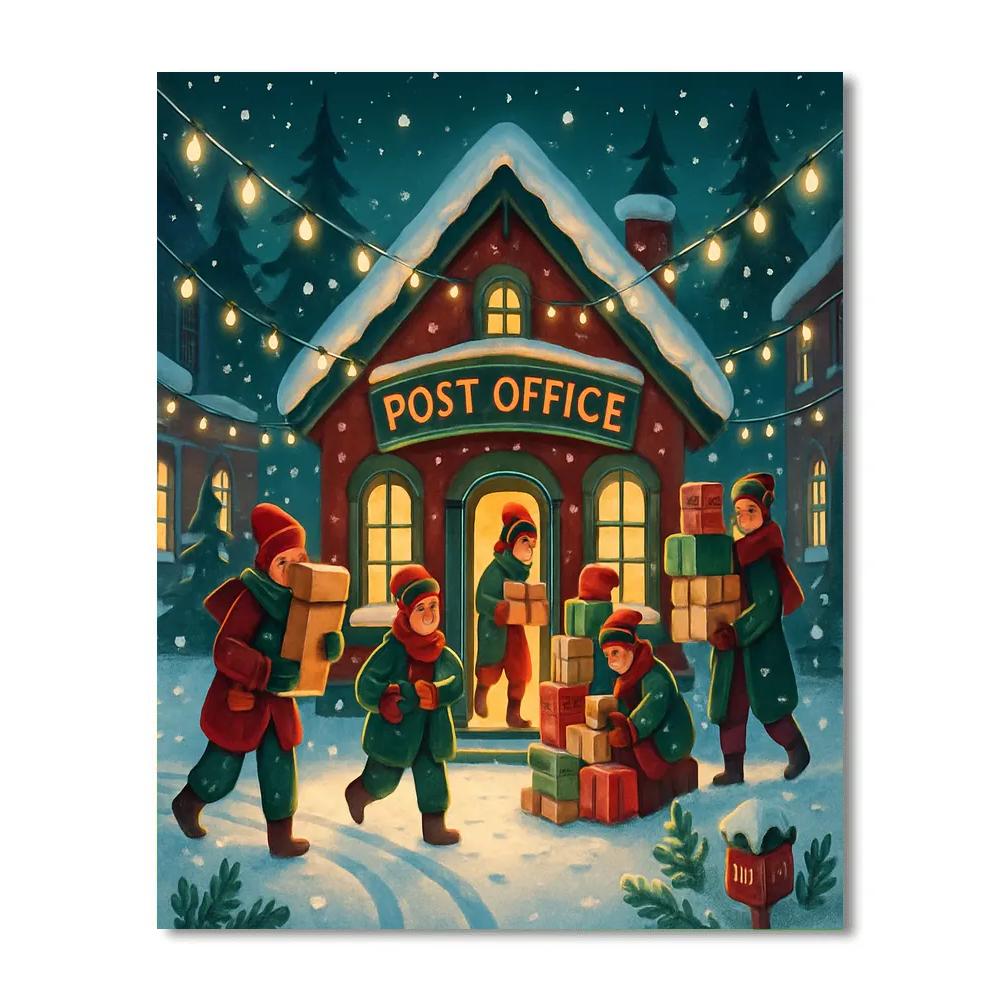 North Pole Post Office Winter Courtyard Painting by numbers kit