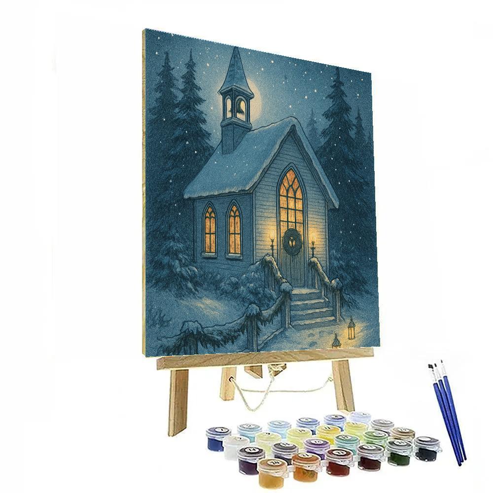 Moonlit Church With Stained Glass Glow paint by number