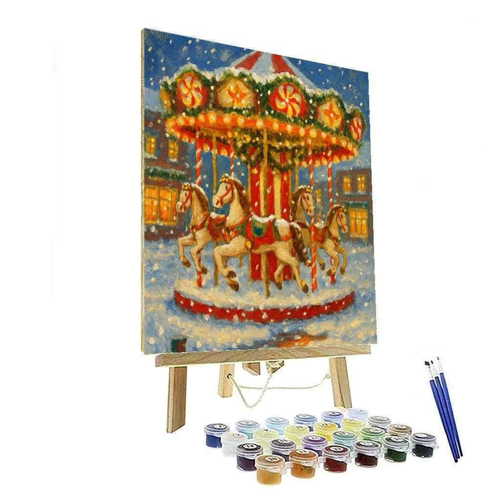 Peppermint Carousel In A Snowy Square Painting by numbers kit