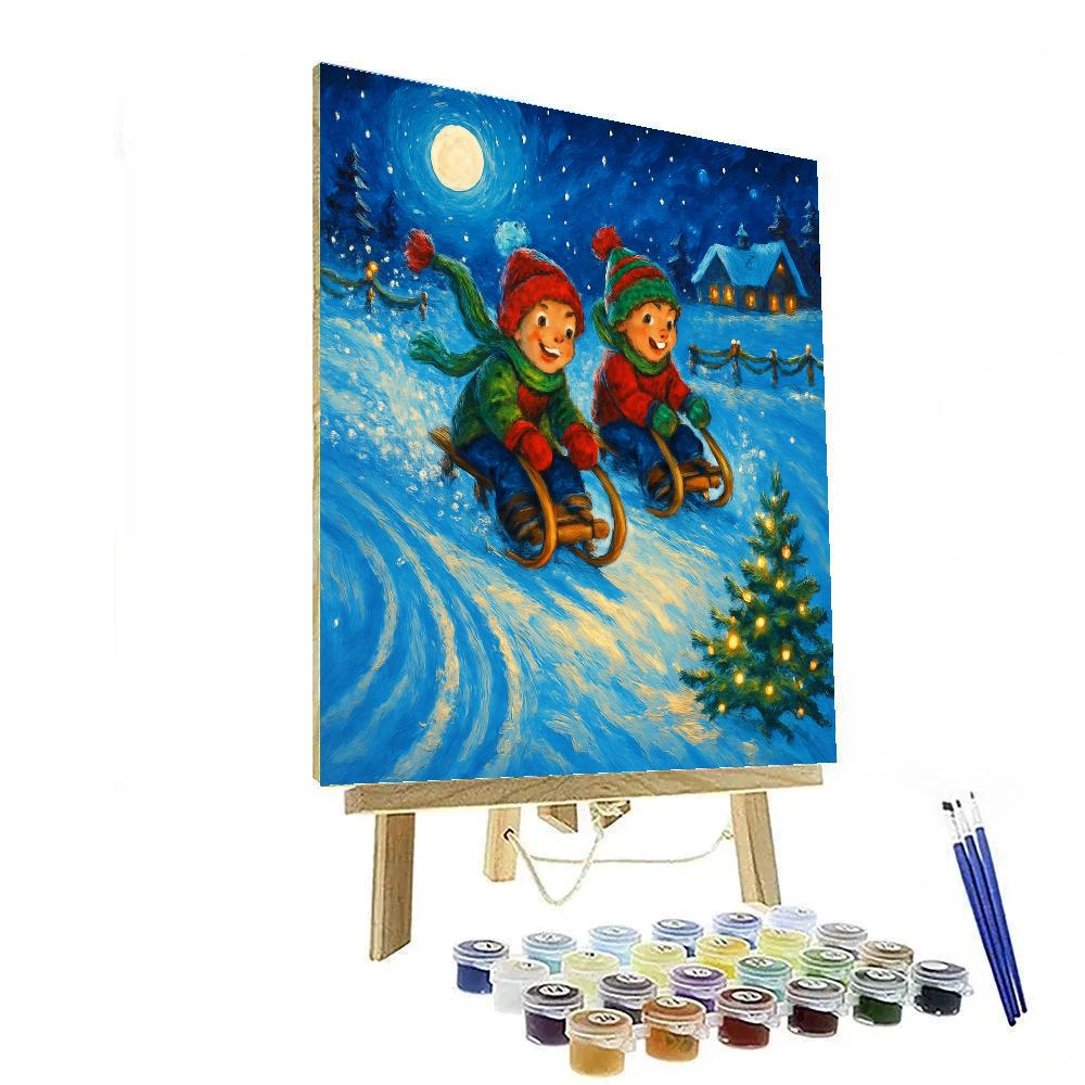 Sledding Trail Through Starry Meadows paint by numbers