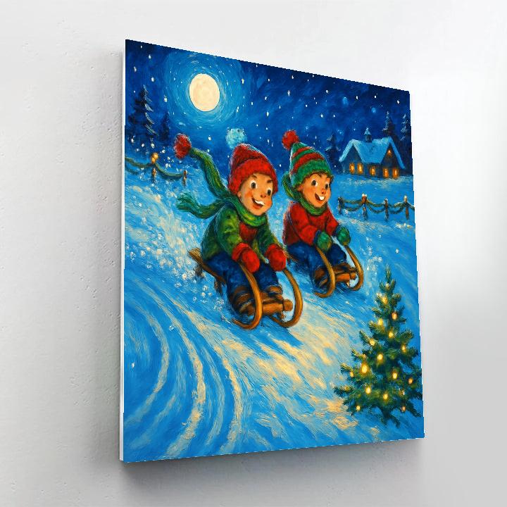 Sledding Trail Through Starry Meadows paint by numbers