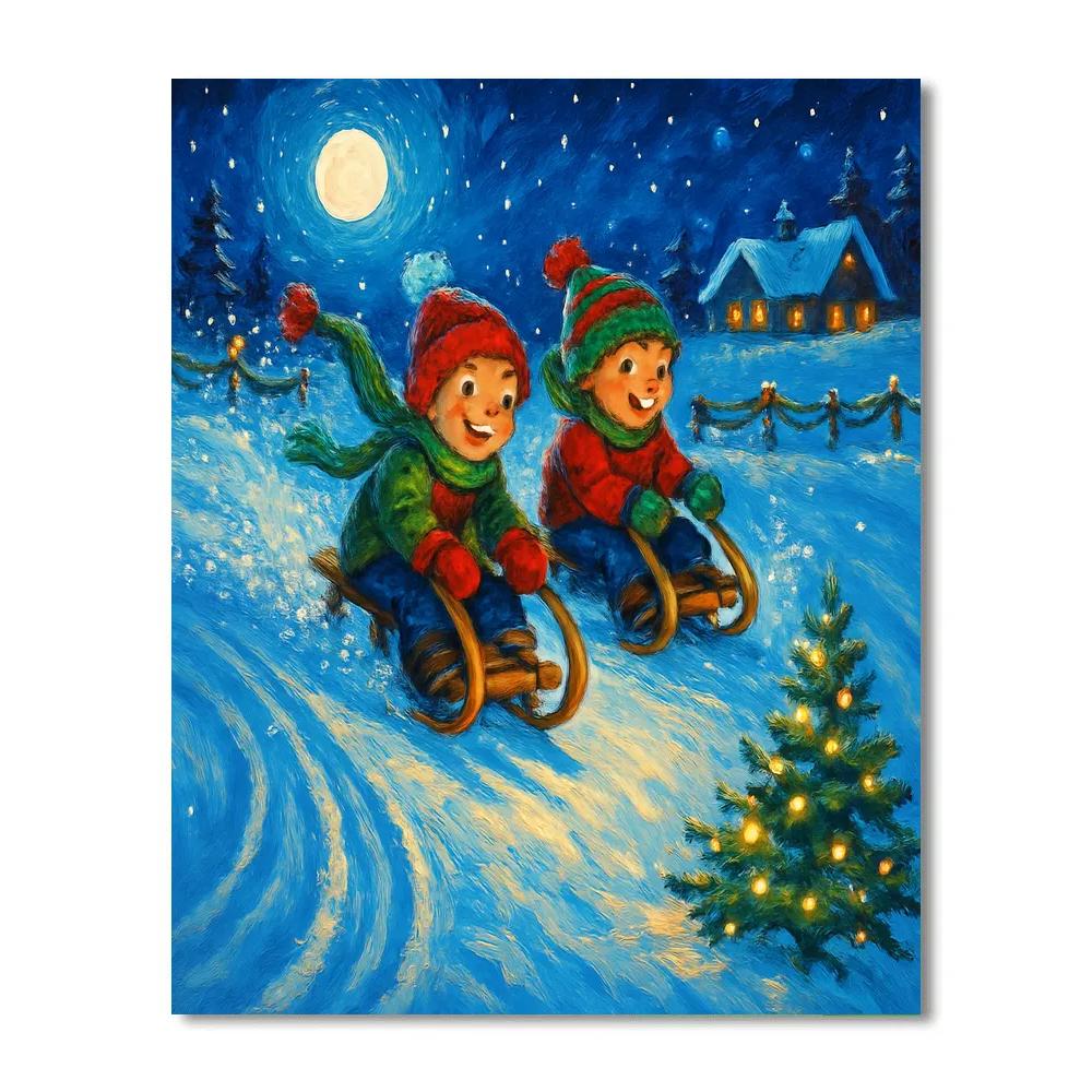 Sledding Trail Through Starry Meadows paint by numbers