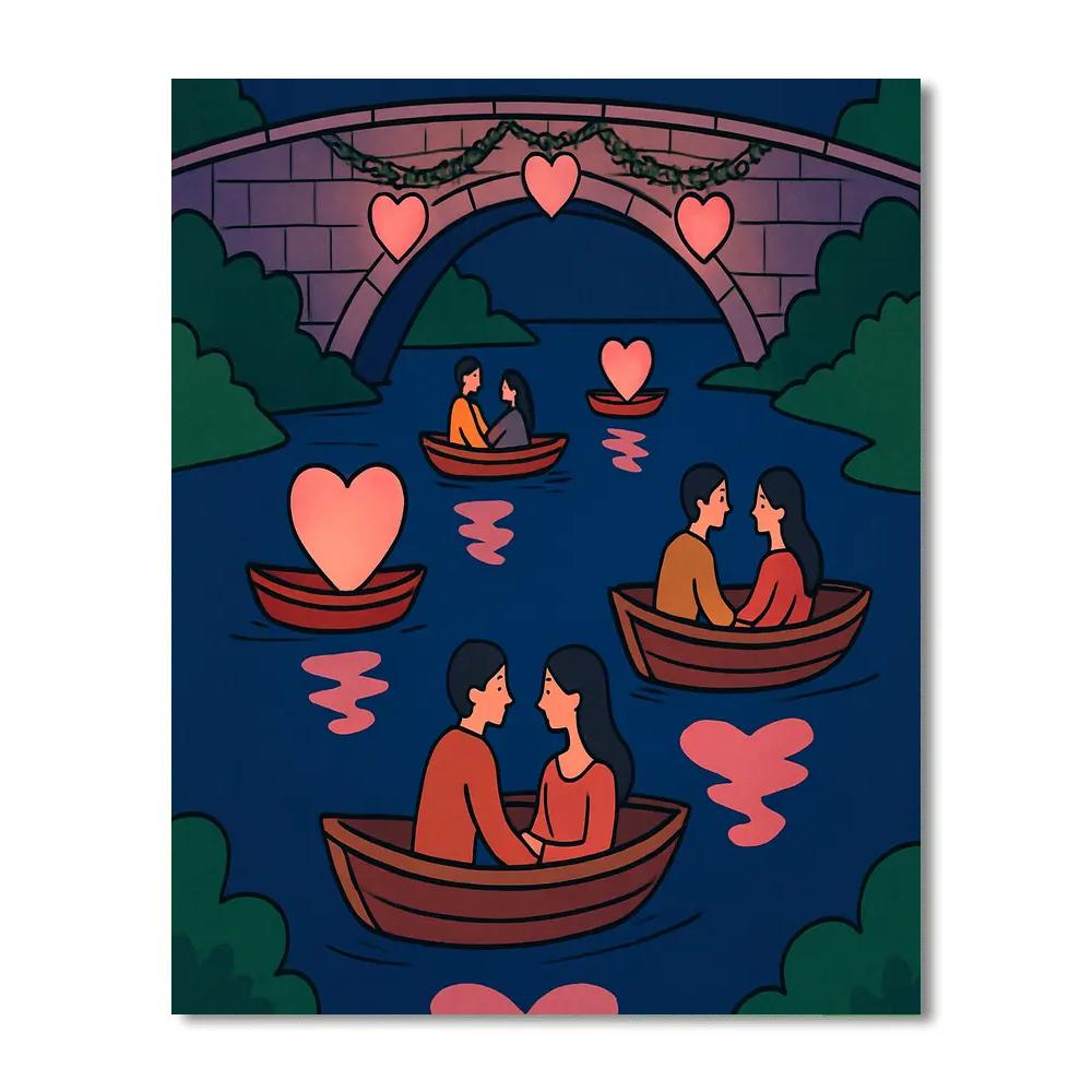 Lantern Boat Procession For Valentines Day Wishes paint by numbers